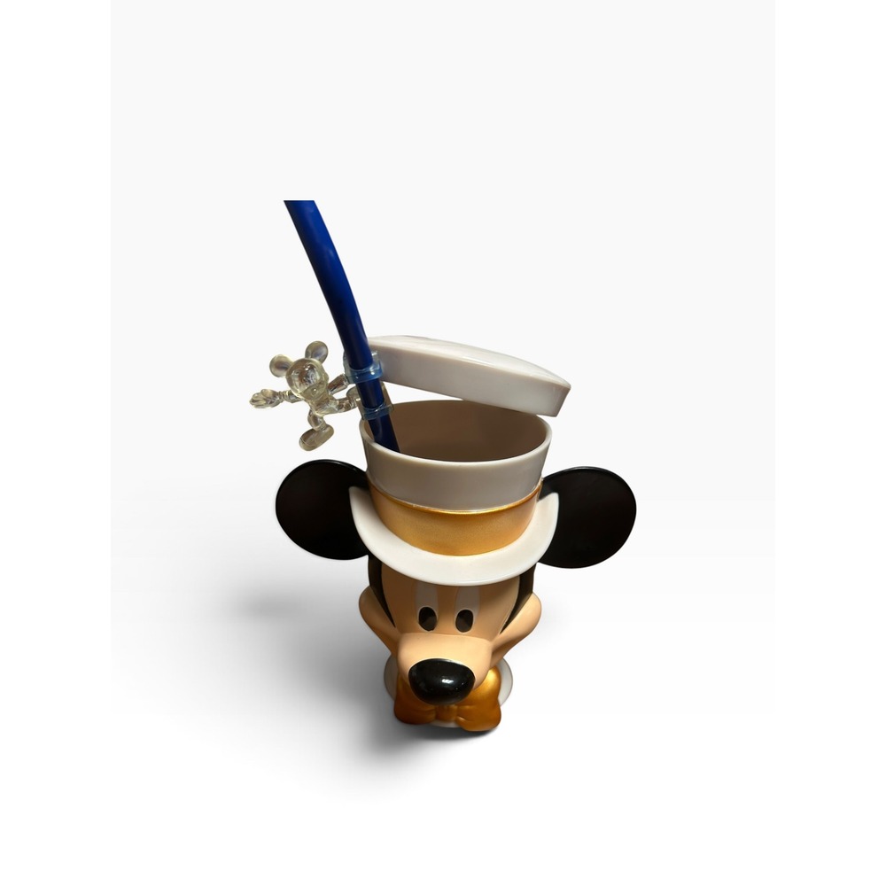 Disney On Ice Mickey Mouse Plastic Top Hat Sipper Mug Straw Clear Figurine